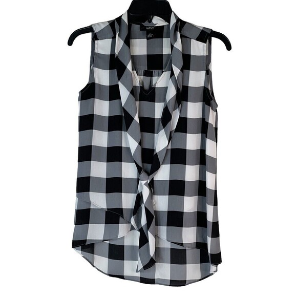 NWOT Alfani Womens Black White Gray Check Tie Bow Sleeveless Blouse 2P 2 Petite - Picture 6 of 6